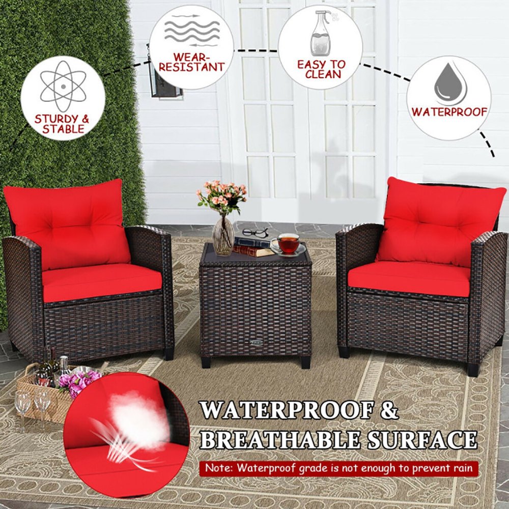 3 Pieces Rattan Patio Furniture Set With Washable Cushion - Image 4