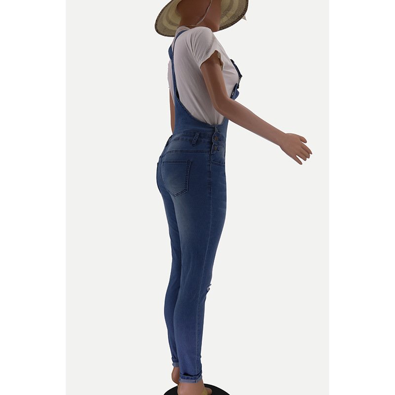 Women's Ripped Denim Overalls - Image 7