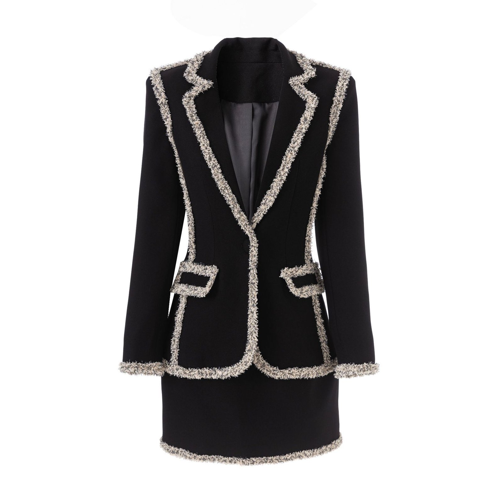Tweed Patchwork Coat Paired With A Midi Skirt - Image 2