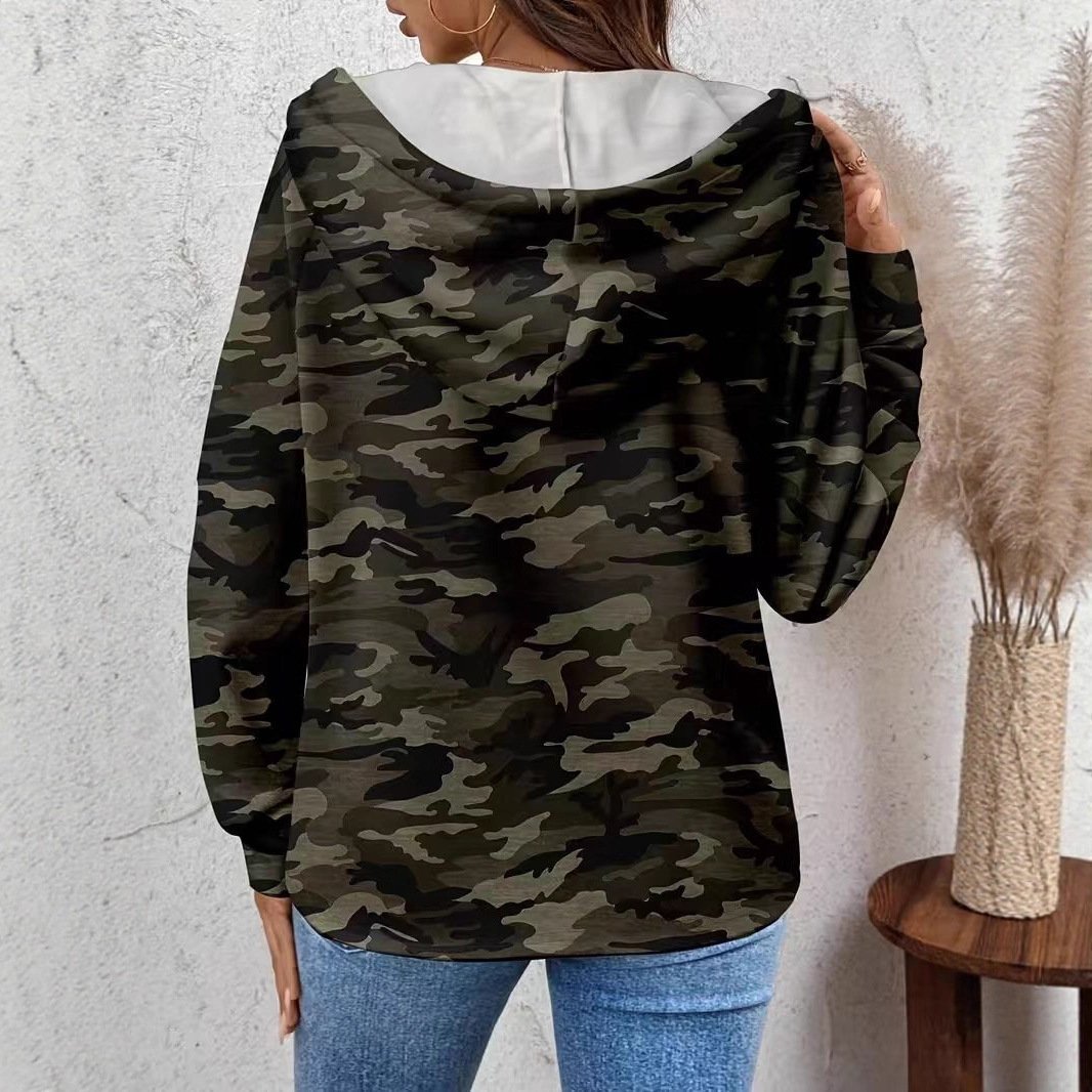 American-style Retro Camouflage Buttoned-corduroy Long-sleeve Hoodie - Image 2