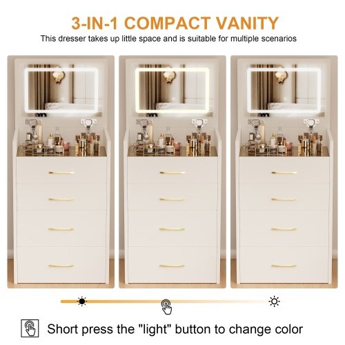 3 In 1 Vanity Desk With Open Top Mirror,Small Make Up Vanity Set With Visible Glass Desktop,Compact Makeup Vanity With 3 Drawers,Dressing Table For Bedroom - Image 9