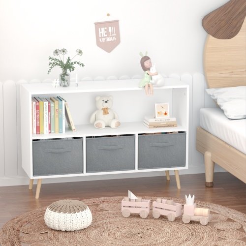 Fiberboard Children's Bookshelf With Foldable Fabric Drawers - Image 6