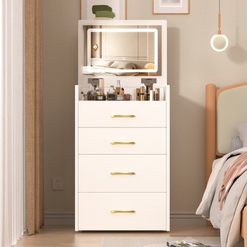 3 In 1 Vanity Desk With Open Top Mirror,Small Make Up Vanity Set With Visible Glass Desktop,Compact Makeup Vanity With 3 Drawers,Dressing Table For Bedroom