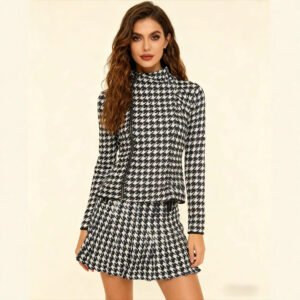 Zip-up Long-sleeve Skirt And Knit Sweater Set