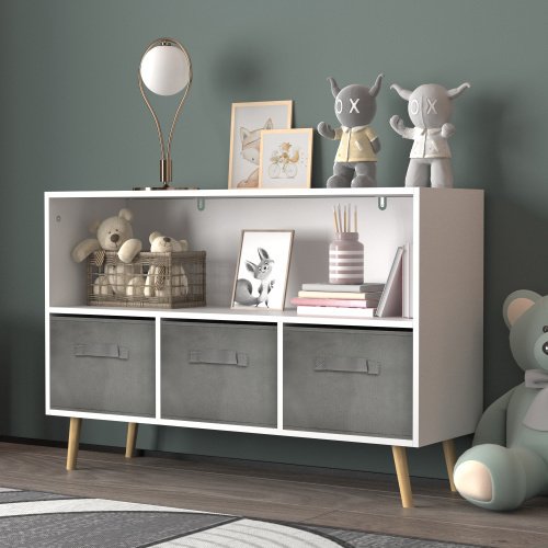 Fiberboard Children's Bookshelf With Foldable Fabric Drawers - Image 4