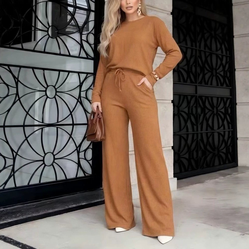 Long-sleeve Casual Loungewear Set With Loose-fitting Wide-leg Pants - Image 6