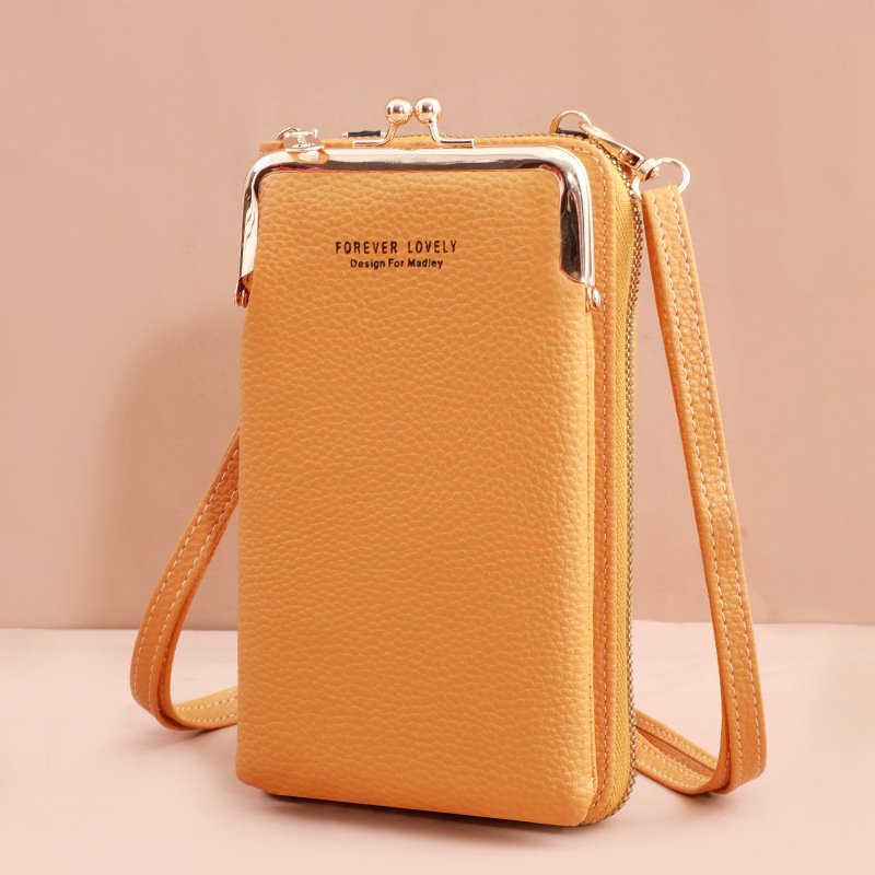 Mobile Phone Bag With Lock Design Korean Style Fashion Lychee Pattern Crossbody Bags For Women - Image 3
