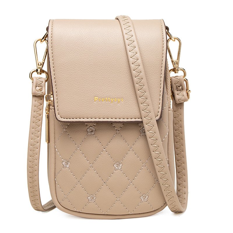 Plaid Sewing Design Mobile Phone Bags For Women Simple Buckle Multifunctional Crossbody Shoulder Bag - Image 7