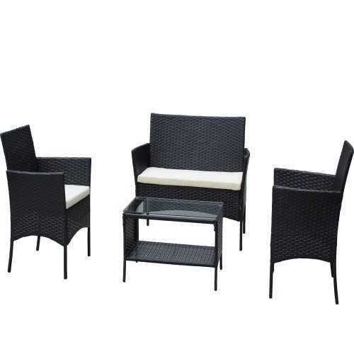 4 PC Rattan Patio Furniture Set Outdoor Patio Cushioned Seat Wicker Sofa Beige Cushion - Image 2