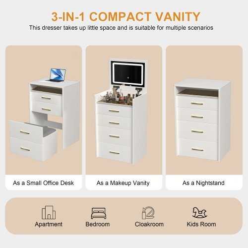 3 In 1 Vanity Desk With Open Top Mirror,Small Make Up Vanity Set With Visible Glass Desktop,Compact Makeup Vanity With 3 Drawers,Dressing Table For Bedroom - Image 6