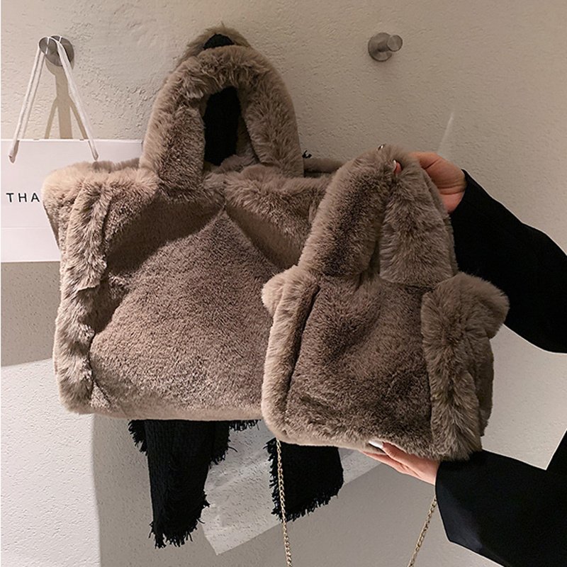 Winter Bags Chain Plush Handbag Totes Women Shoulder Bag - Image 5