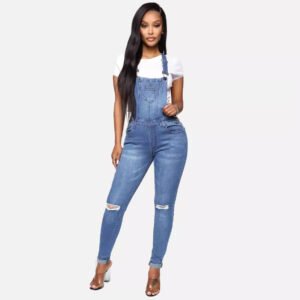 Women's Ripped Denim Overalls