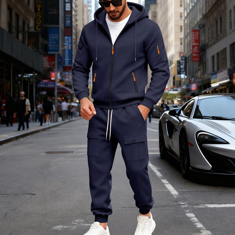 Men's Fleece-lined Casual Hoodie And Pants Set - Image 4