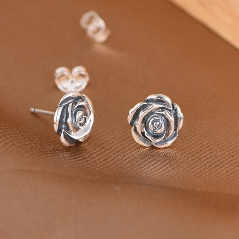 Silver Stud Earrings Chic And Minimalist Instagram-style Rose Flower Ear Accessories - Image 2