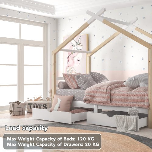 Kids Single Bed Frames Toddler Beds Storage Underneath 3FT Single Bed With Storage Solid Pine Wood House Tree Canopy Bed For Children Girls And Boys Toddler Bed Wood - Image 2