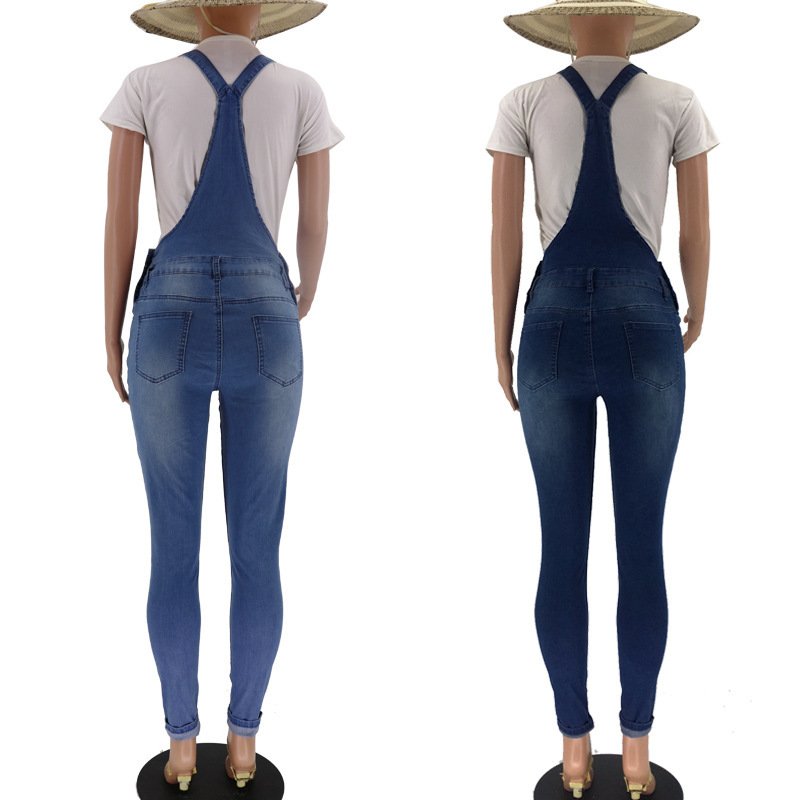 Women's Ripped Denim Overalls - Image 6