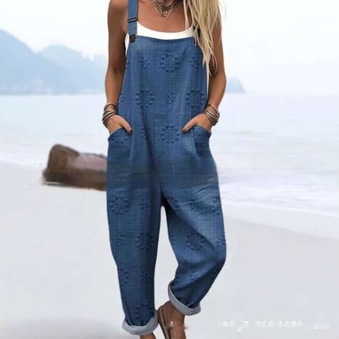 Printed Button Suspender Jumpsuit - Image 4