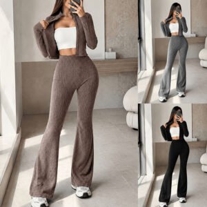 Women's Set Cardigan Top And High-waisted Pants