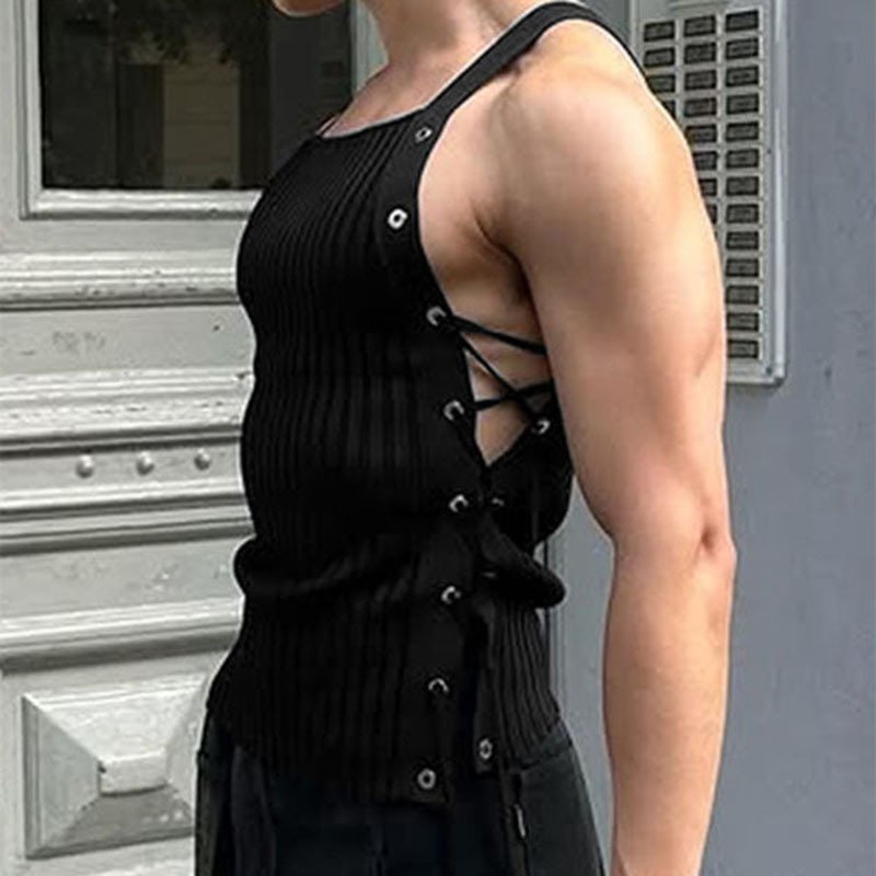 Mens Strappy Breathable Hollow-Out Vest - Image 2