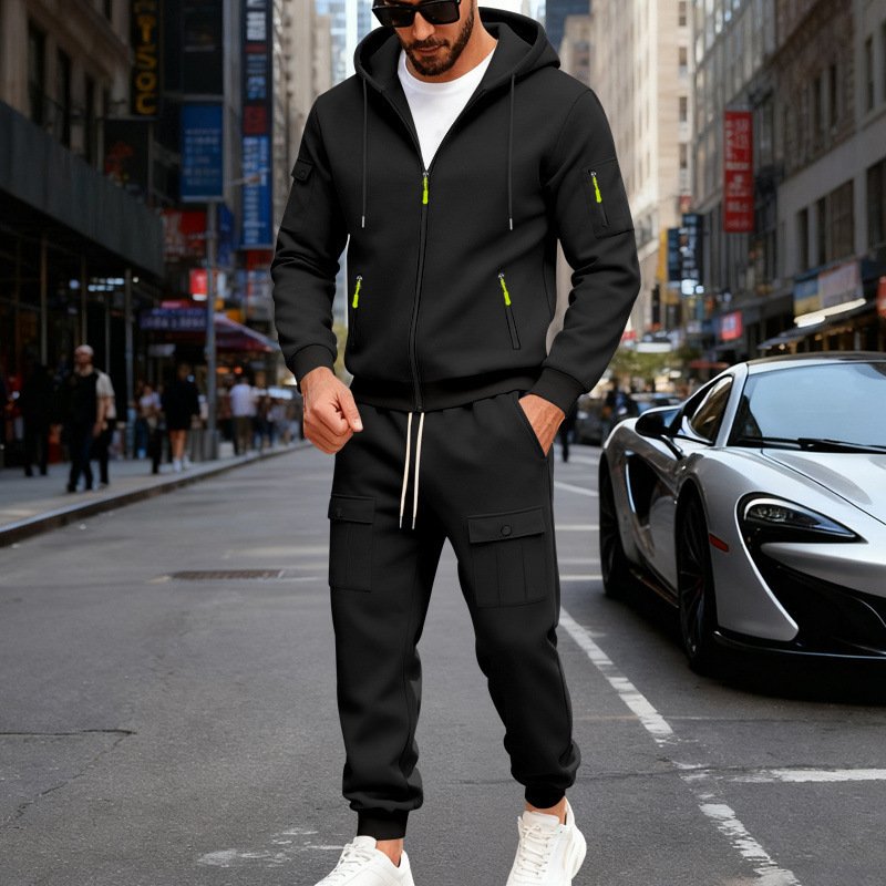 Men's Fleece-lined Casual Hoodie And Pants Set - Image 6