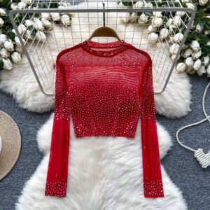 Womens Sexy Sheer Versatile Casual T-shirt