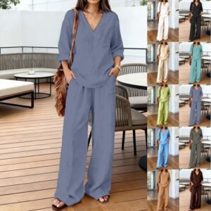 Breathable Wide-Leg Pants Two-Piece Loungewear Set