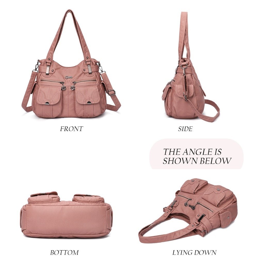 Fashion Ladies Soft Leather Portable Messenger Bag Crossbody Bags For Women Zipper Pocket Soft Casual Tote - Image 4