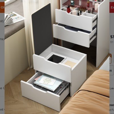 48CM 3 In 1 Vanity Desk With Plip Top Mirror, Small Make Up Vanity Set With Visible Glass Desktop, Compact Makeup Vanity With 3 Drawers, Dressing Table For Bedroom, Prime Day, Deals For You Days - Image 2