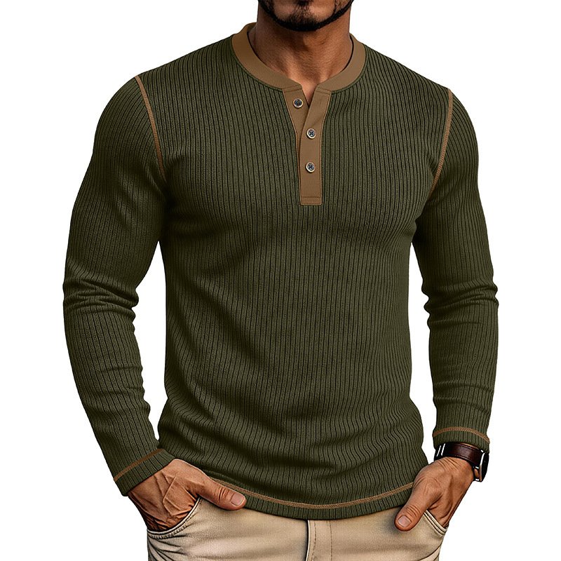 Men's Long-sleeve Henley Sweater - Image 10