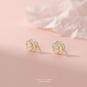 S925 Sterling Silver Camellia Pearl Stud Earrings For Women