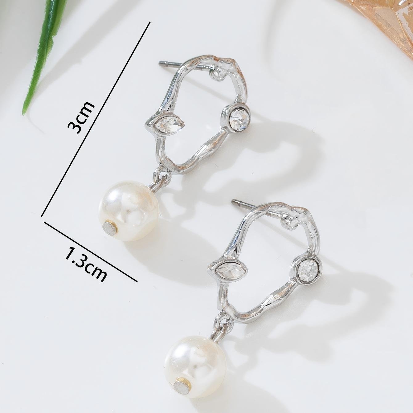 Ins Style Twisted Earrings, Exquisite Rhinestone Pearl Stud Earrings, Versatile Temperament Daily Commute Jewelry For Girls - Image 7