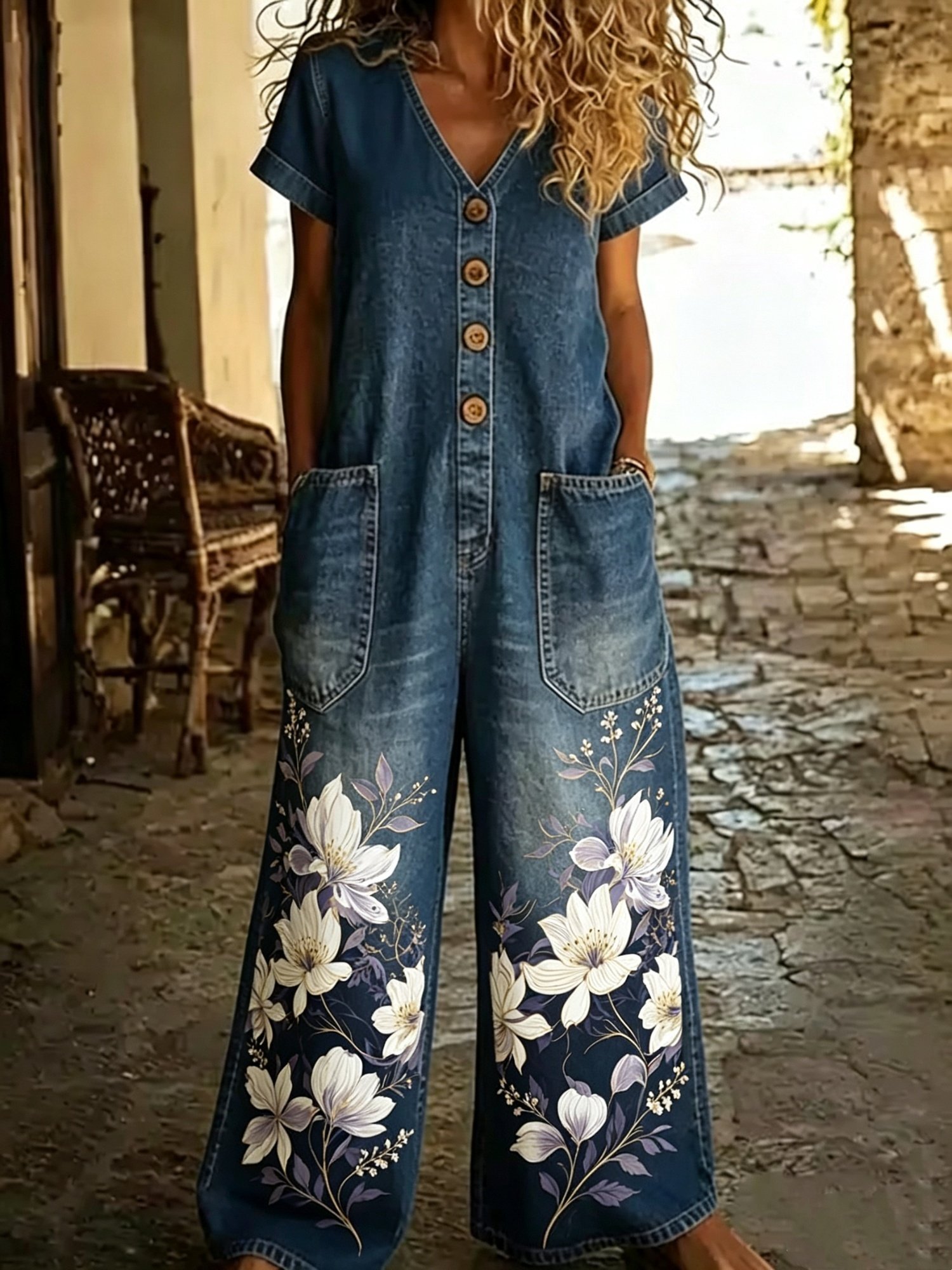 Short Sleeves Casual One-piece Wide-leg Jumpsuit - Image 10