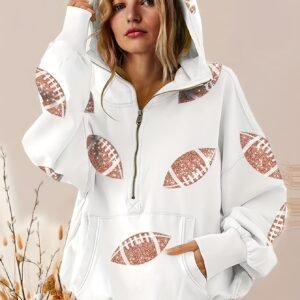 Cross-border European Style Women's Soccer Digital Printed Hooded Sweatshirt With Long Sleeves And Zipper Collar, Pullover For Women