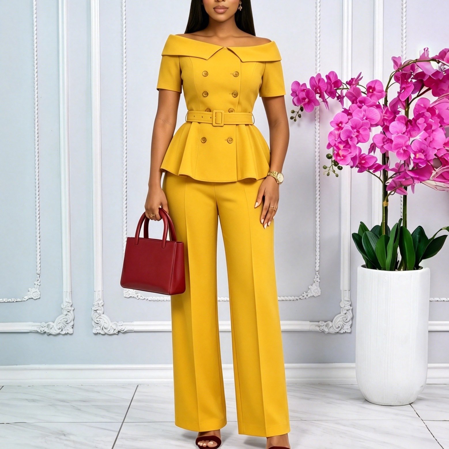 Off-shoulder Short-sleeve Casual Set - Image 7