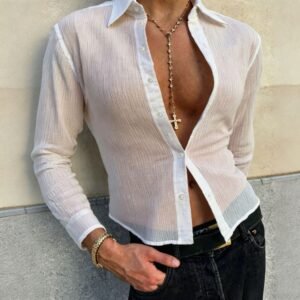 Men's Cropped Sheer Shirt With A Midriff-baring Fit