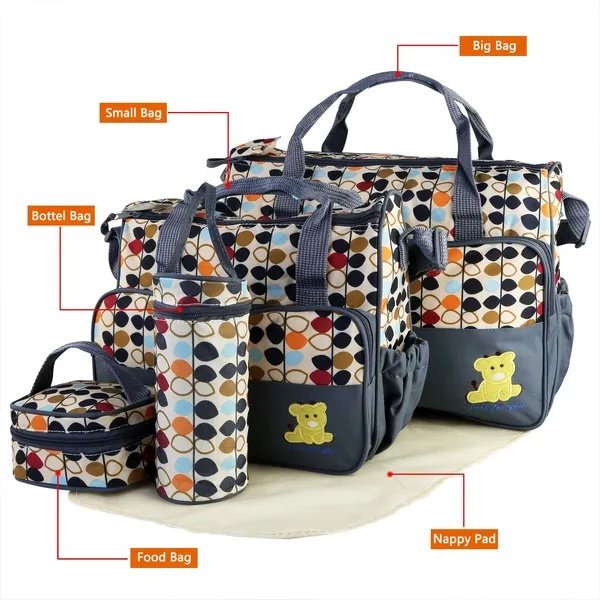 5PCS Baby Nappy Diaper Bags Set Mummy Diaper Shoulder Bags W - Image 4