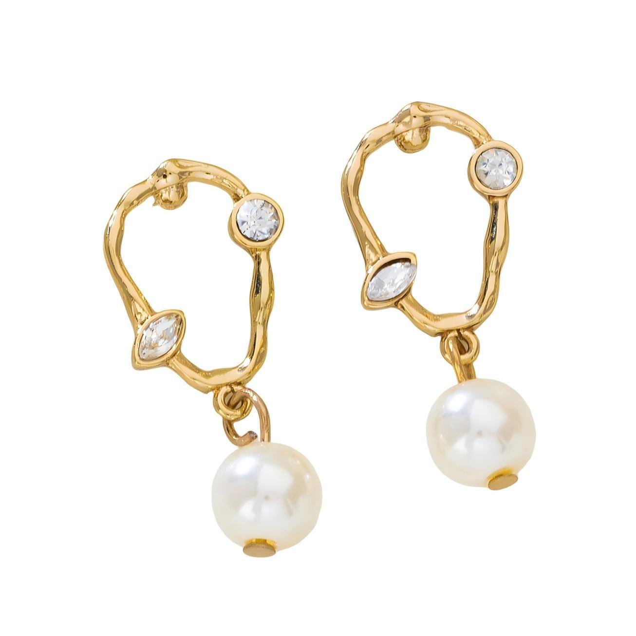 Ins Style Twisted Earrings, Exquisite Rhinestone Pearl Stud Earrings, Versatile Temperament Daily Commute Jewelry For Girls - Image 5