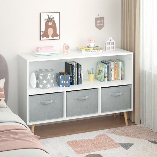 Fiberboard Children's Bookshelf With Foldable Fabric Drawers - Image 9