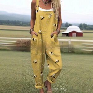 Printed Button Suspender Jumpsuit