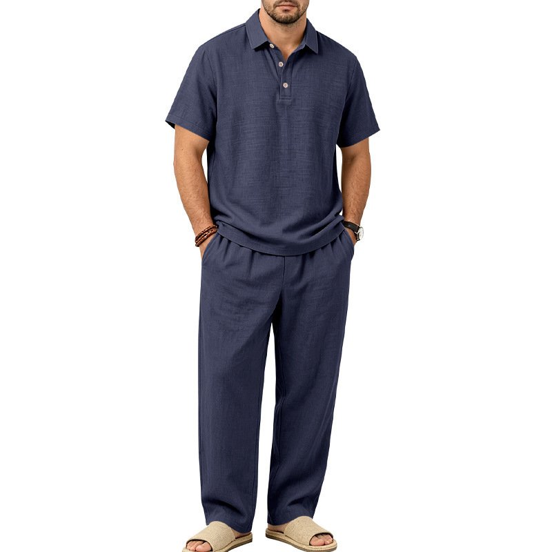 Men's Linen Short-sleeve Top And Trousers Set - Image 4