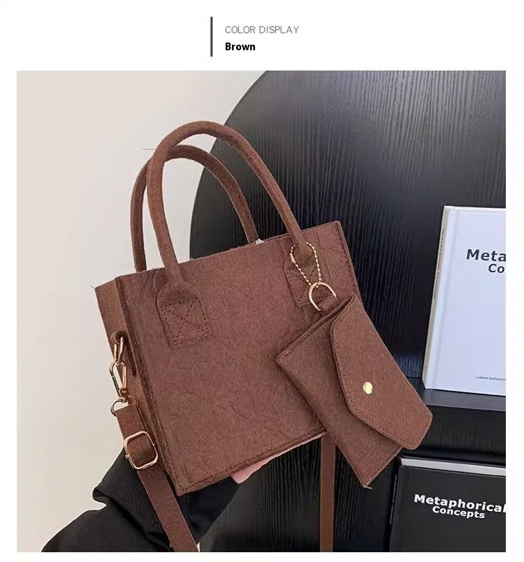 Simple Small Handbag Women's Fashion Felt One Shoulder Combination Bags - Image 4