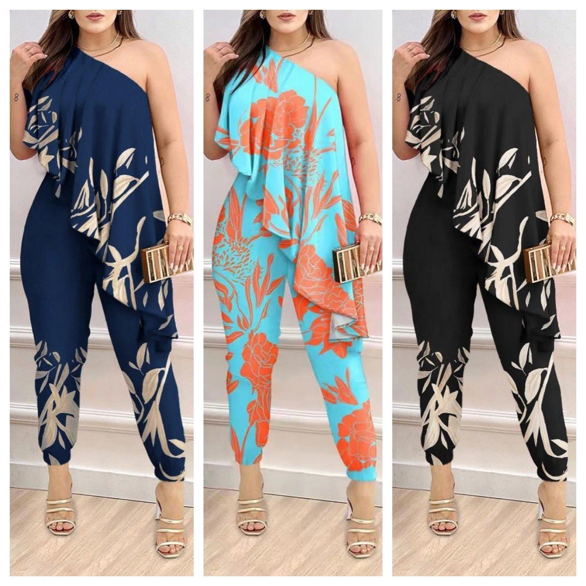 Printed One-shoulder Jumpsuit - Image 2