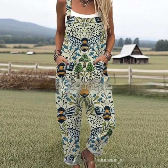 Printed Button Suspender Jumpsuit - Image 6