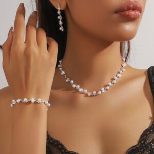 Europe And The United States Hot Diamond Pearl Necklace Earrings Bracelet Three-piece Set All-match Wedding Jewelry Suit Wholesale