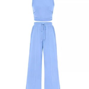 2-Piece Elastic Waist Wide Leg Pants Sleeveless Suit