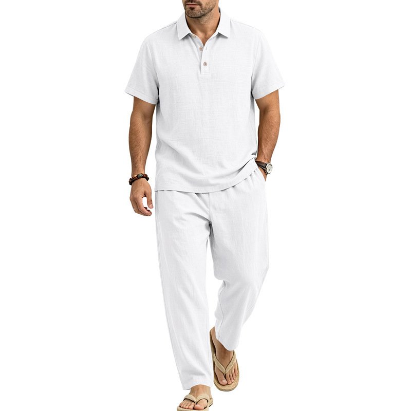 Men's Linen Short-sleeve Top And Trousers Set - Image 2