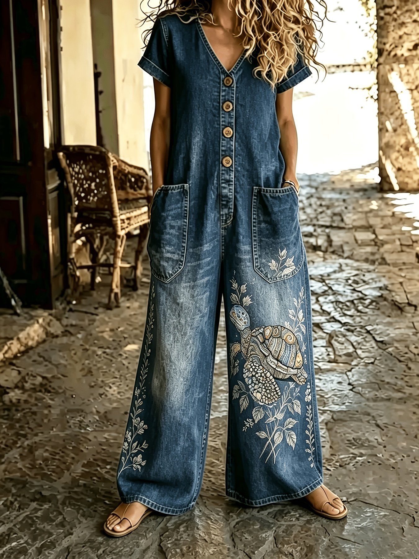 Short Sleeves Casual One-piece Wide-leg Jumpsuit - Image 4