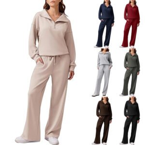 Two-piece Long-sleeve Top And Wide-leg Pants Set