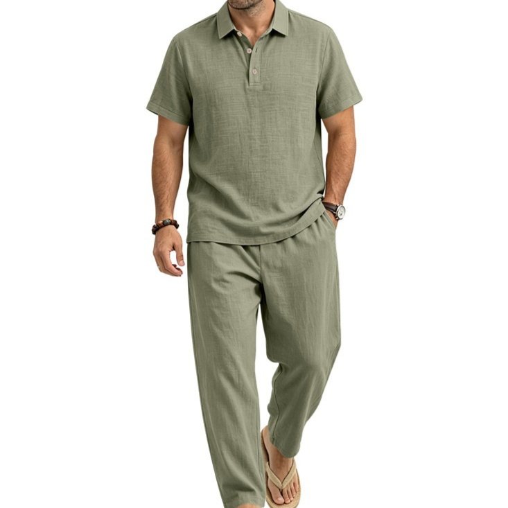 Men's Linen Short-sleeve Top And Trousers Set - Image 7