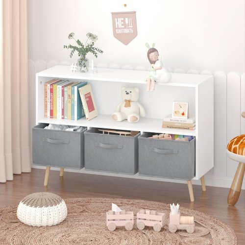 Fiberboard Children's Bookshelf With Foldable Fabric Drawers - Image 8